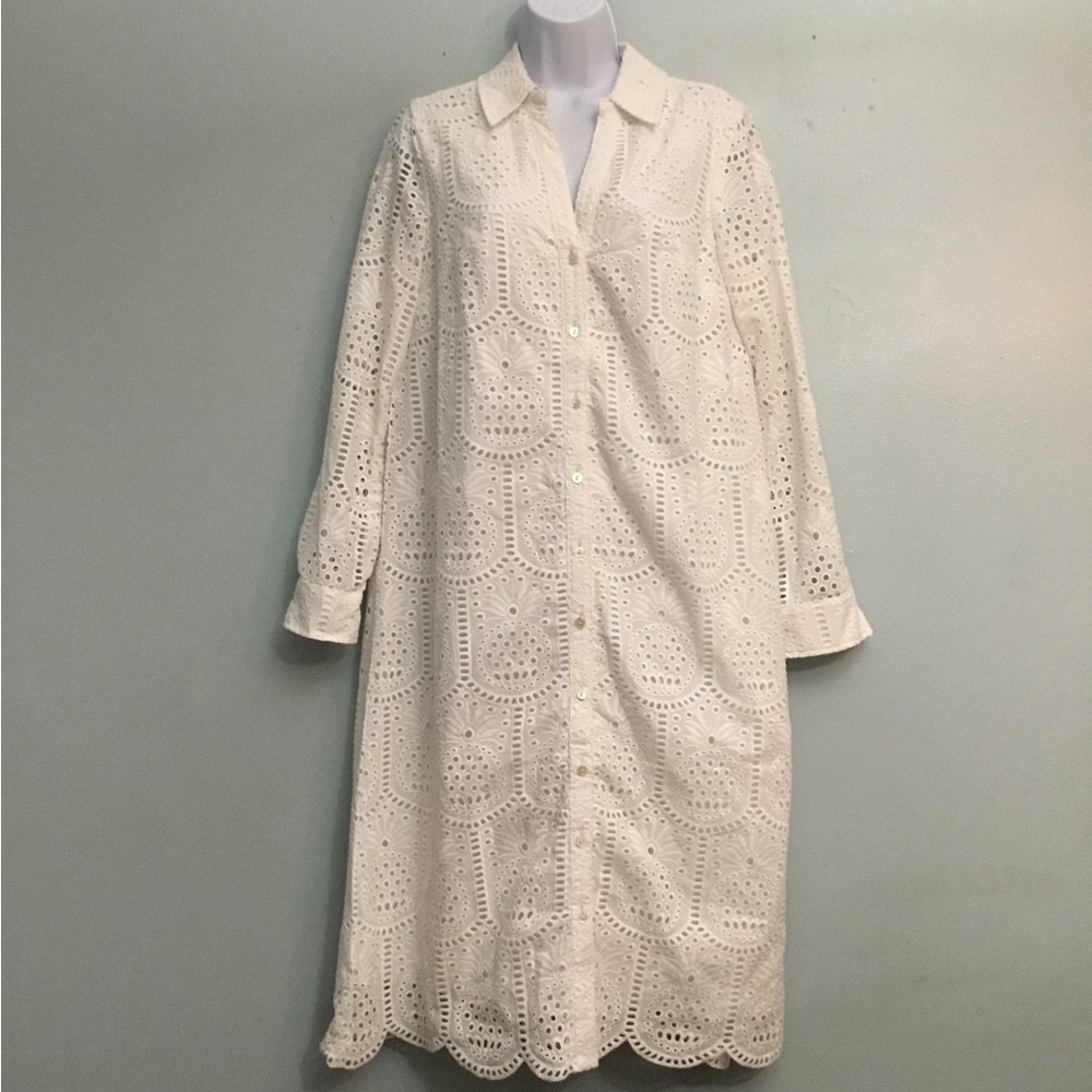 Lilly Pulitzer White Eyelet Button-Front Long Sleeve Dress - Picture 4 of 16